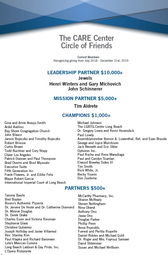 2019 CARE Donor Roster